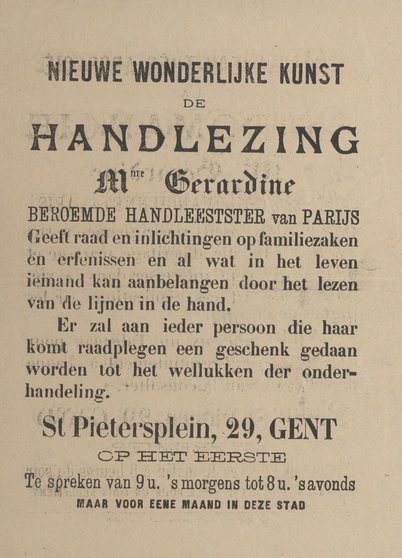 Advertentie-of-vliegend-blad-van-handlezing-door-Madame-Gerardine
