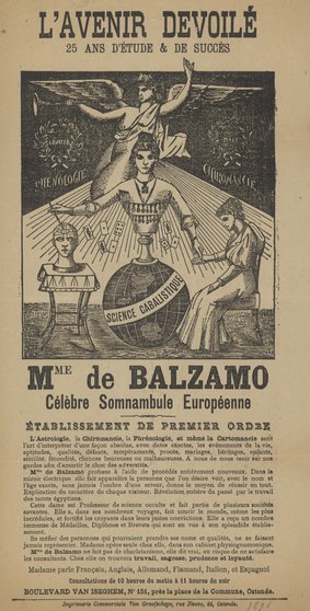 Advertentie-of-vliegend-blad-van-Madame-de-Balzamo-1895-Vliegende-Bladen-Universiteitsbibliotheek-Gent